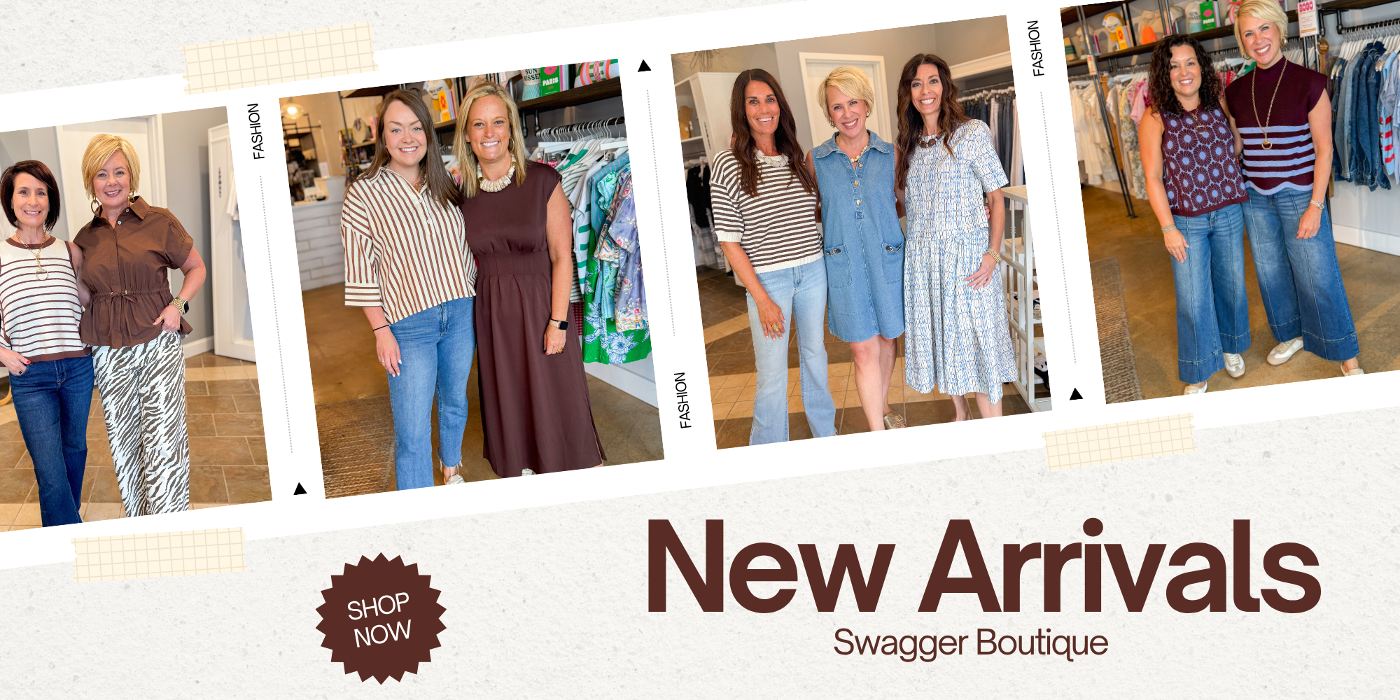 poster with four pictures and models showing new fall arrivals that says New Arrivals