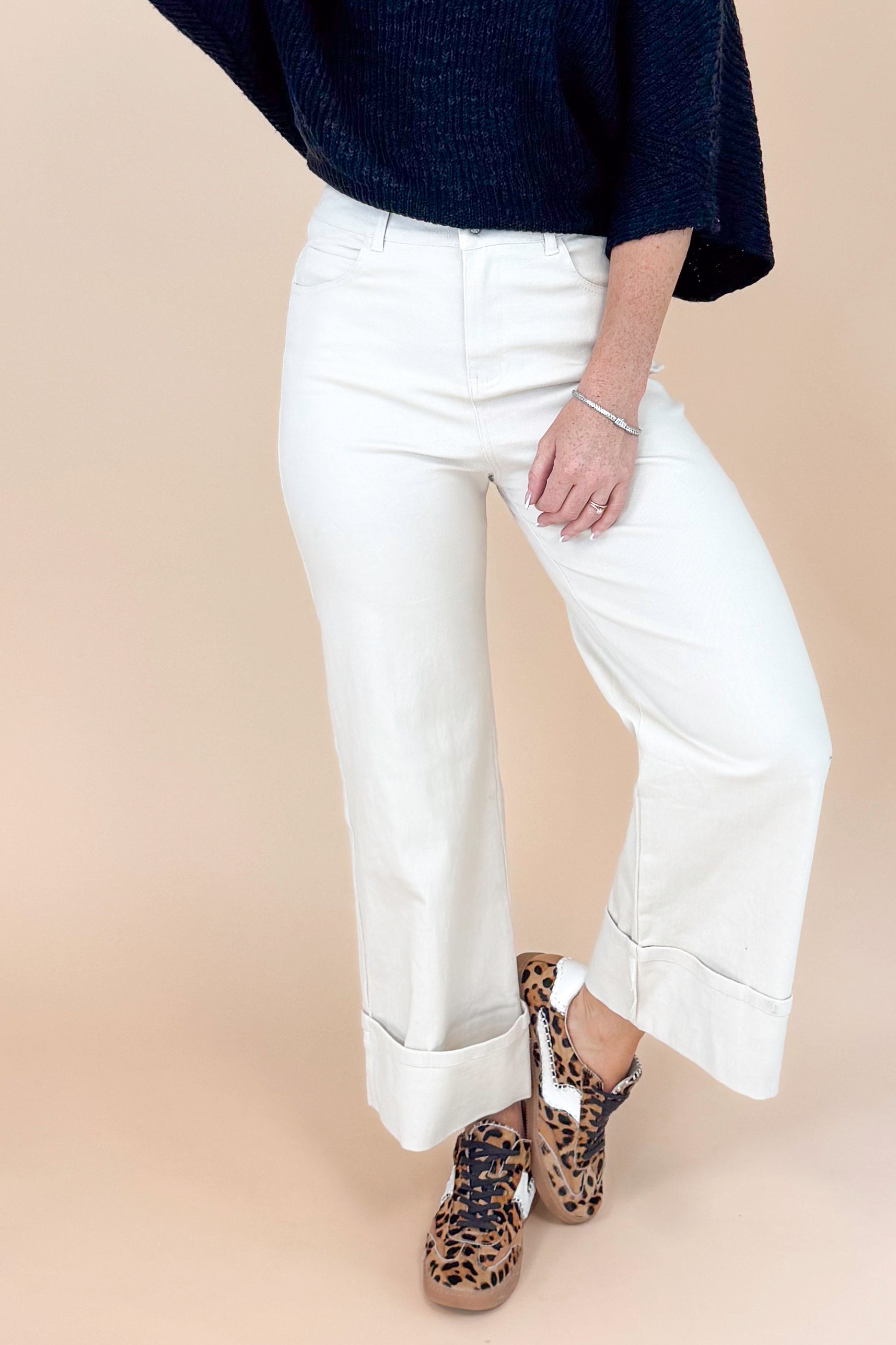 Sherry Sand Cuffed Jeans by Entro