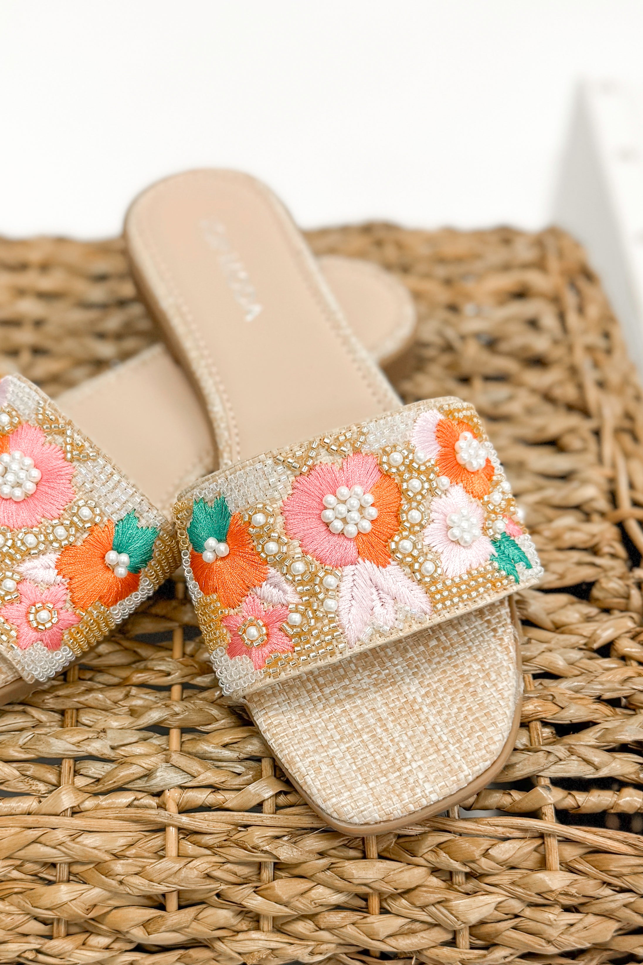 Rae- Multi Floral Beaded Sandals front view