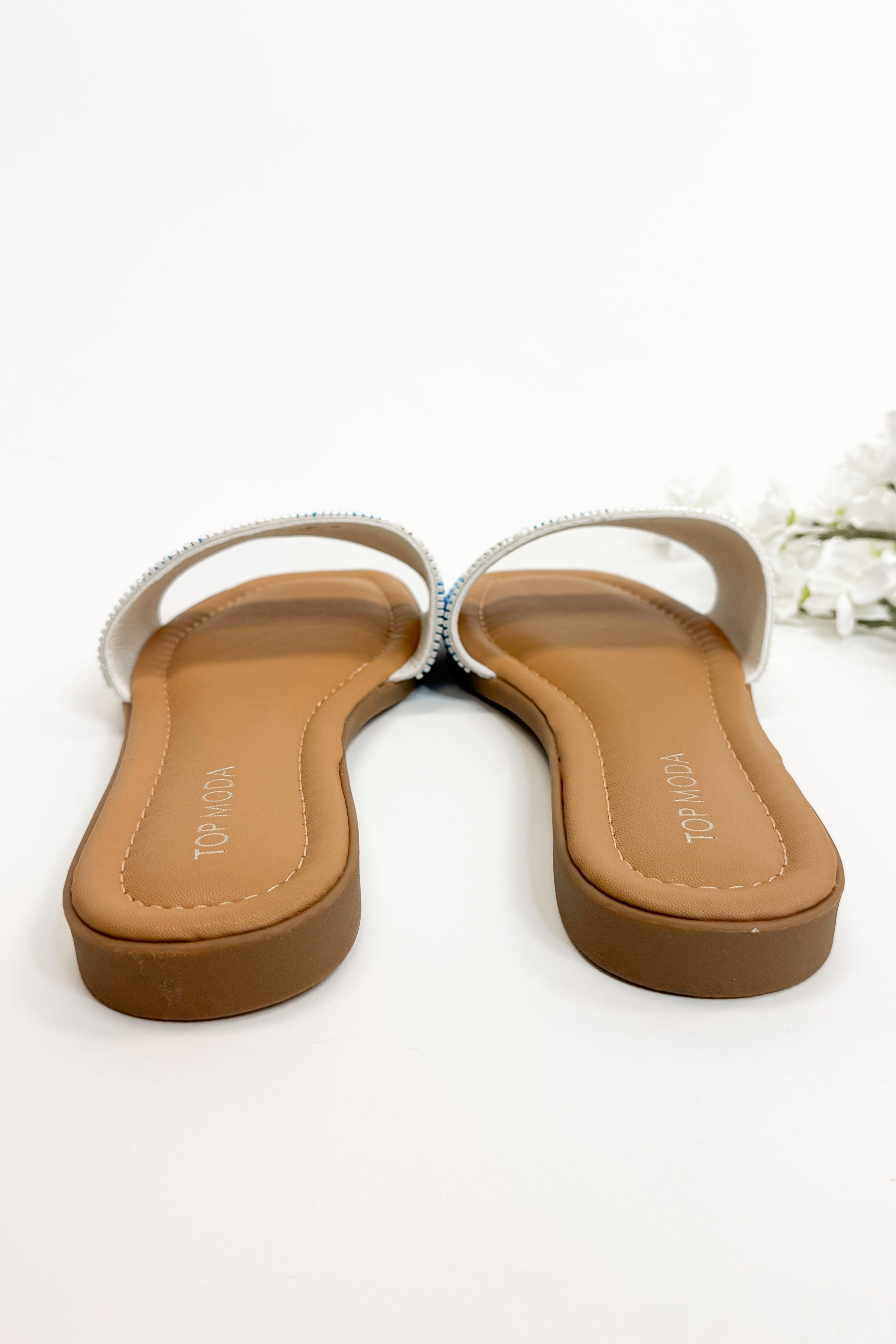 Rae- Blue & White Lemon Beaded Sandals back view