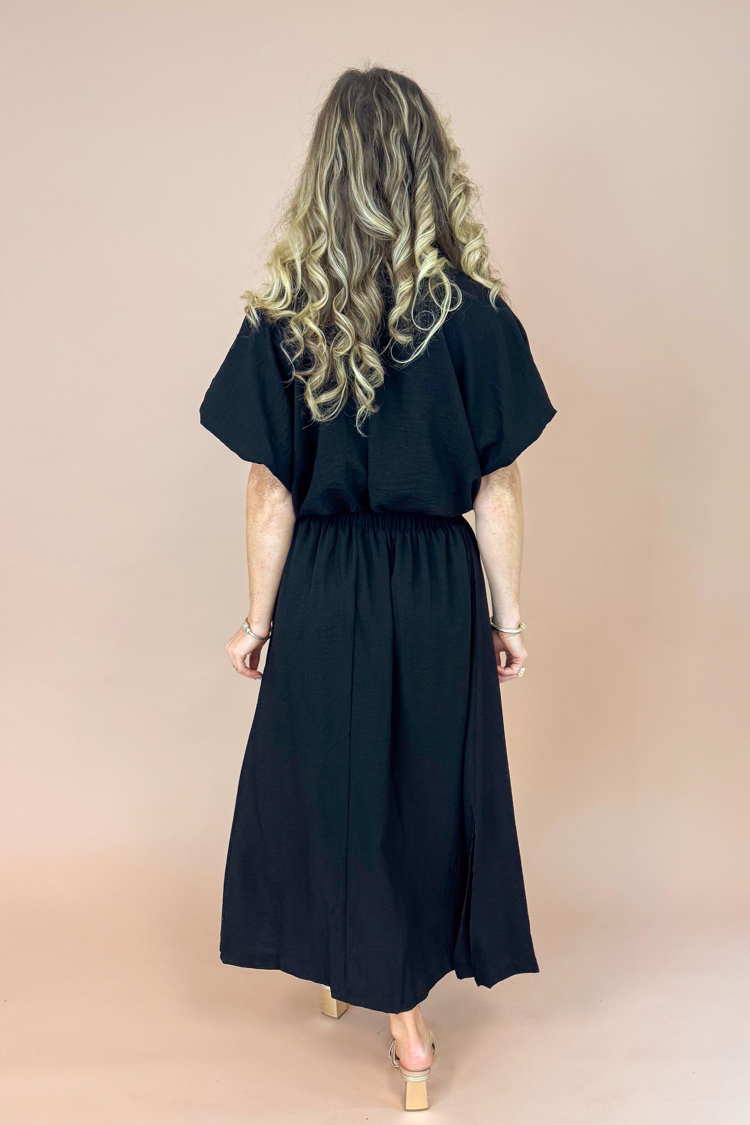 Jet Set Black Side Slit Midi Skirt by Entro