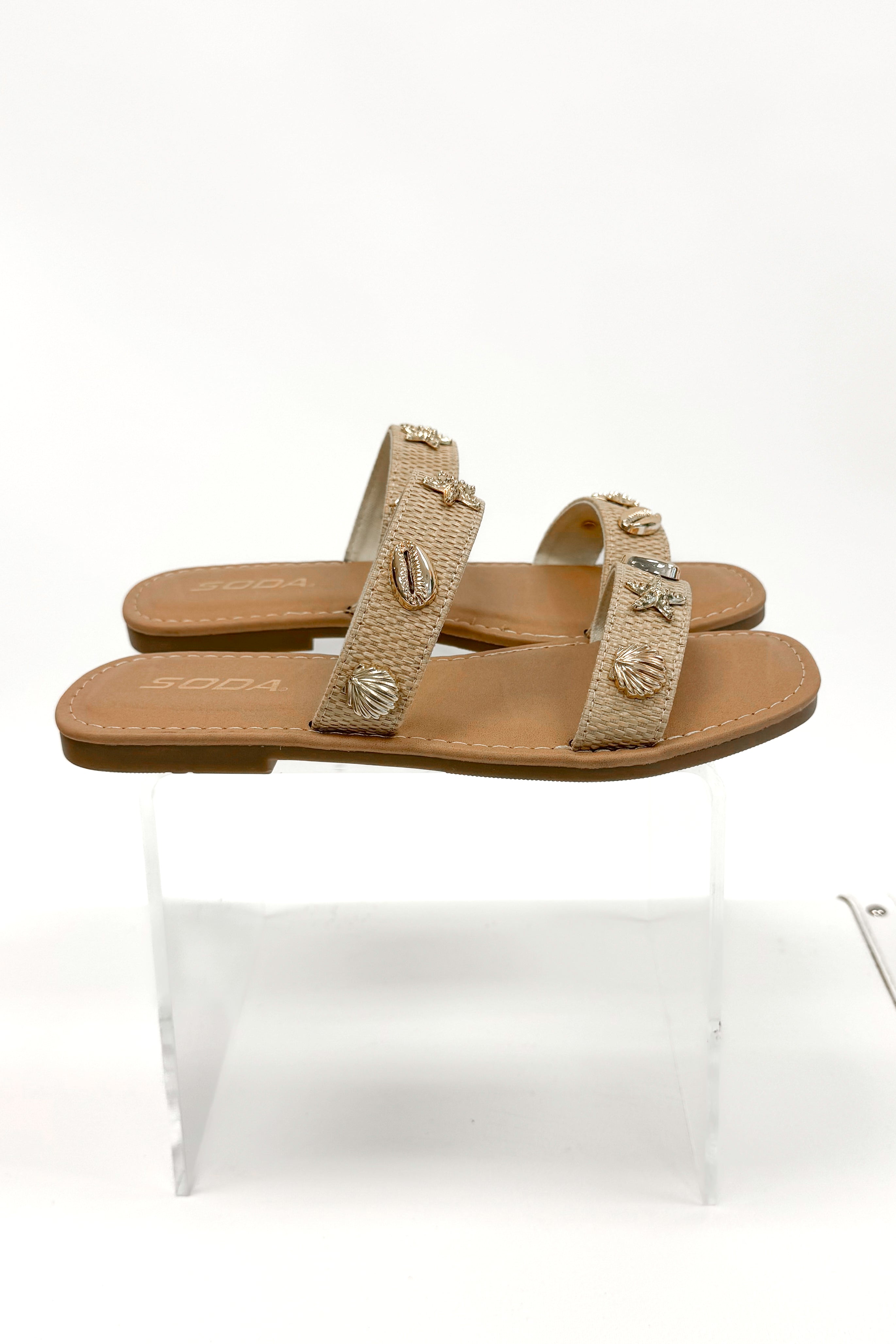 Samoa- Raffia Double Strap Shell Stud Sandals side view