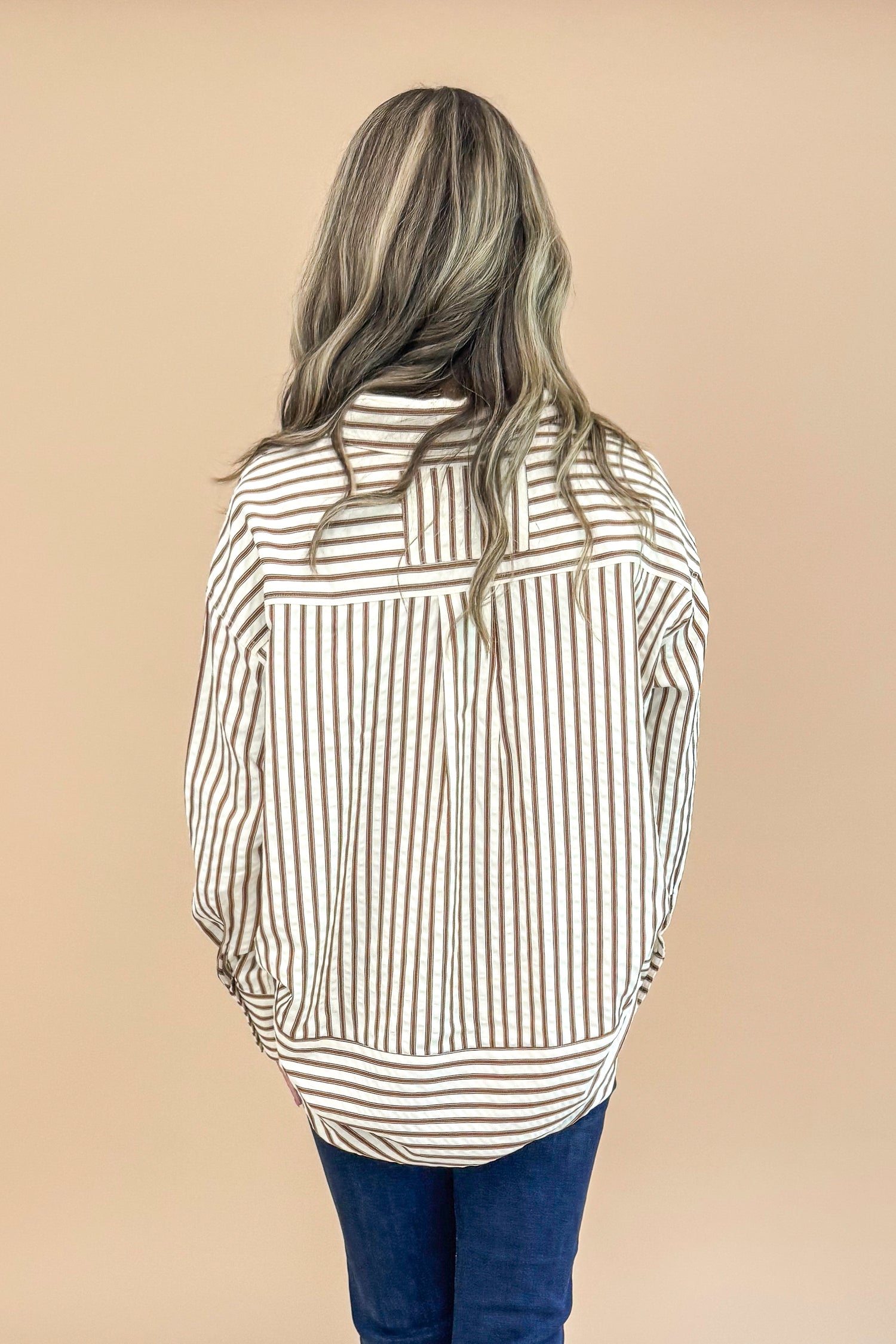 Wilder Than Ever Brown and Ecru Striped Button Up Top