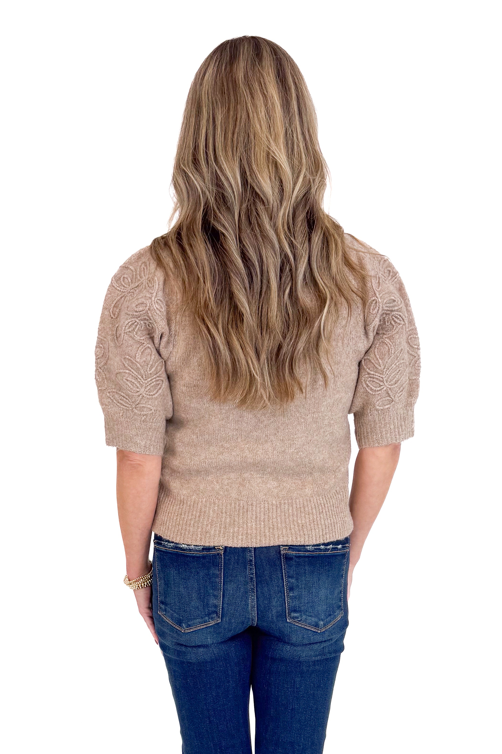 Crush Season Mocha Embroidered Short Sleeve Sweater by Entro