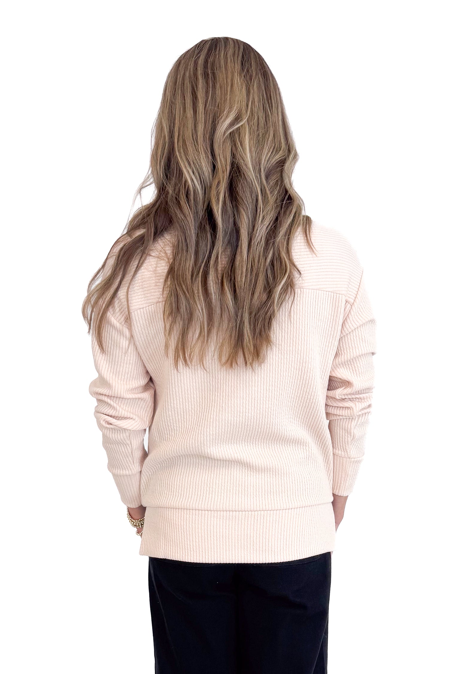 Autumn Affair oatmeal textured 1/4 zip sweatshirt - rear back view on model