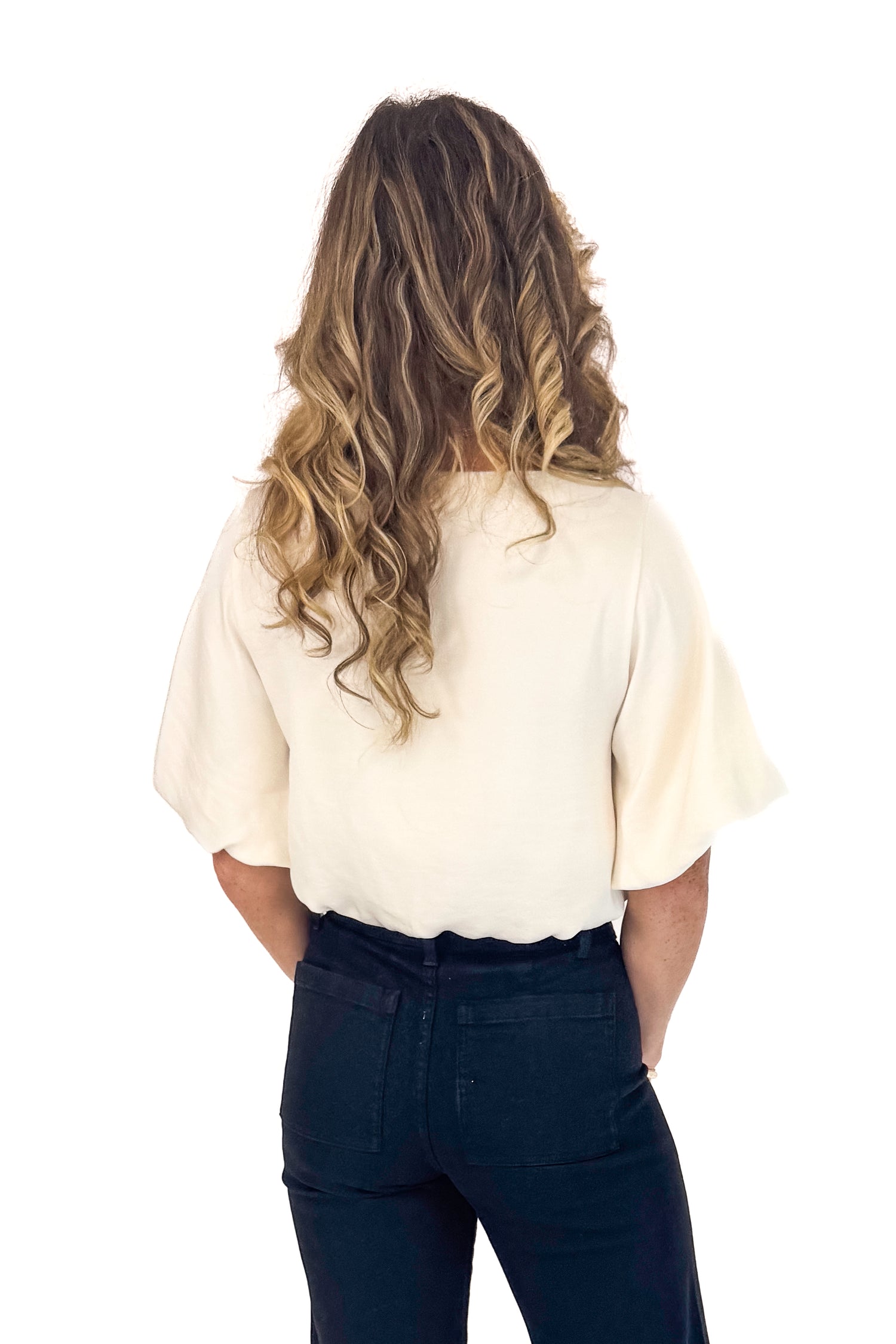 Call Me When You Land Ivory Bubble Hem Satin Top