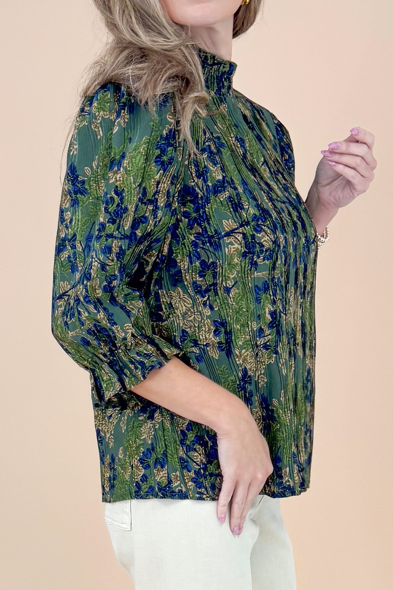 Sweet Escape Olive Smocked Neck Floral Top