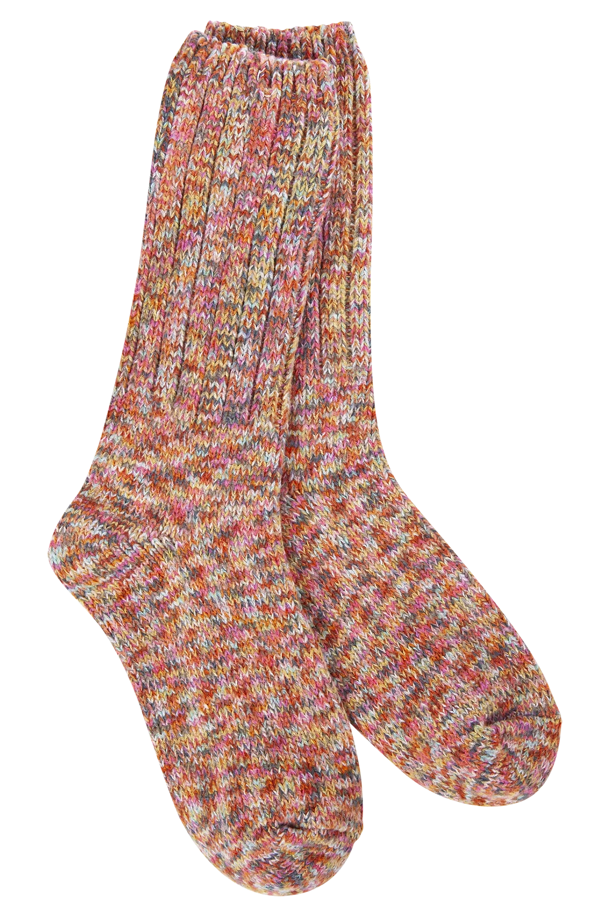 Multicolored socks on a white background