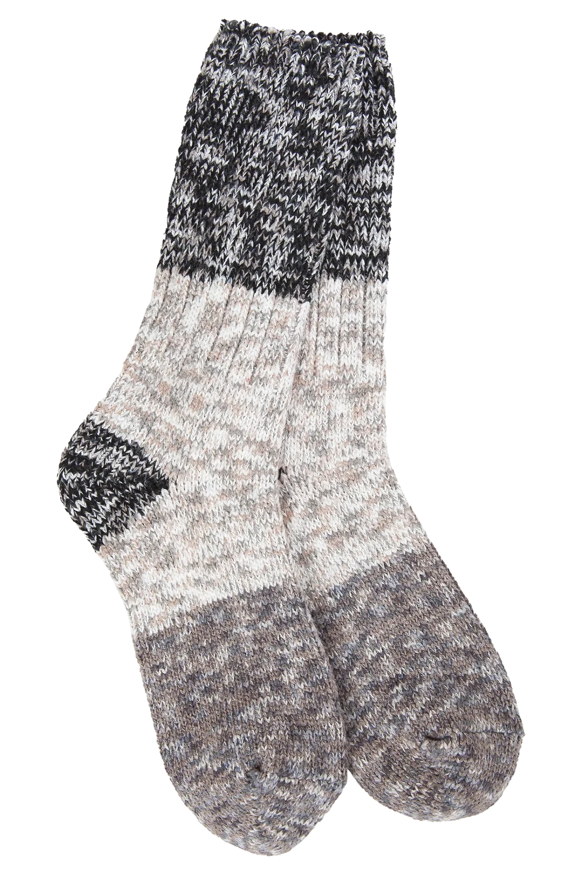 Marled gray and black sock on a white background