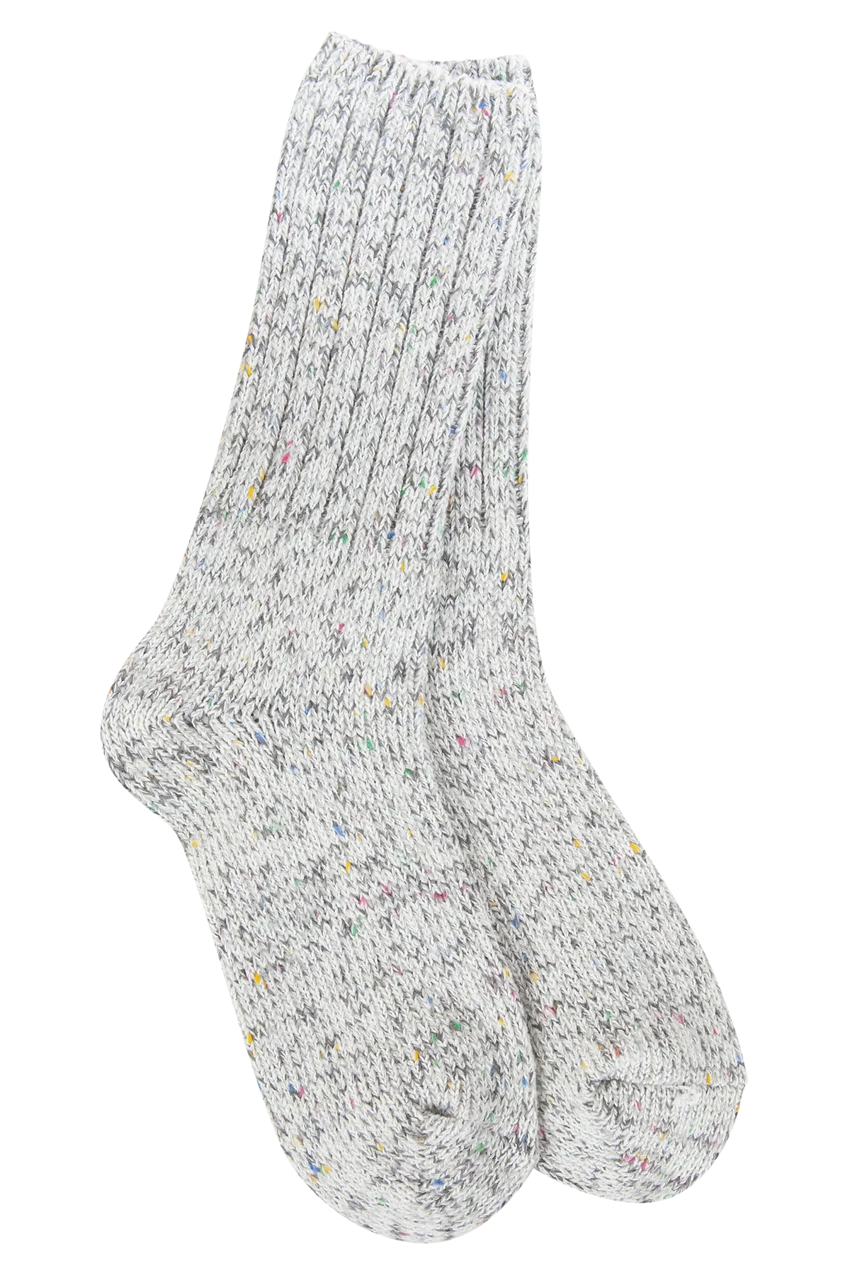 Pair of gray socks with speckles on a white background