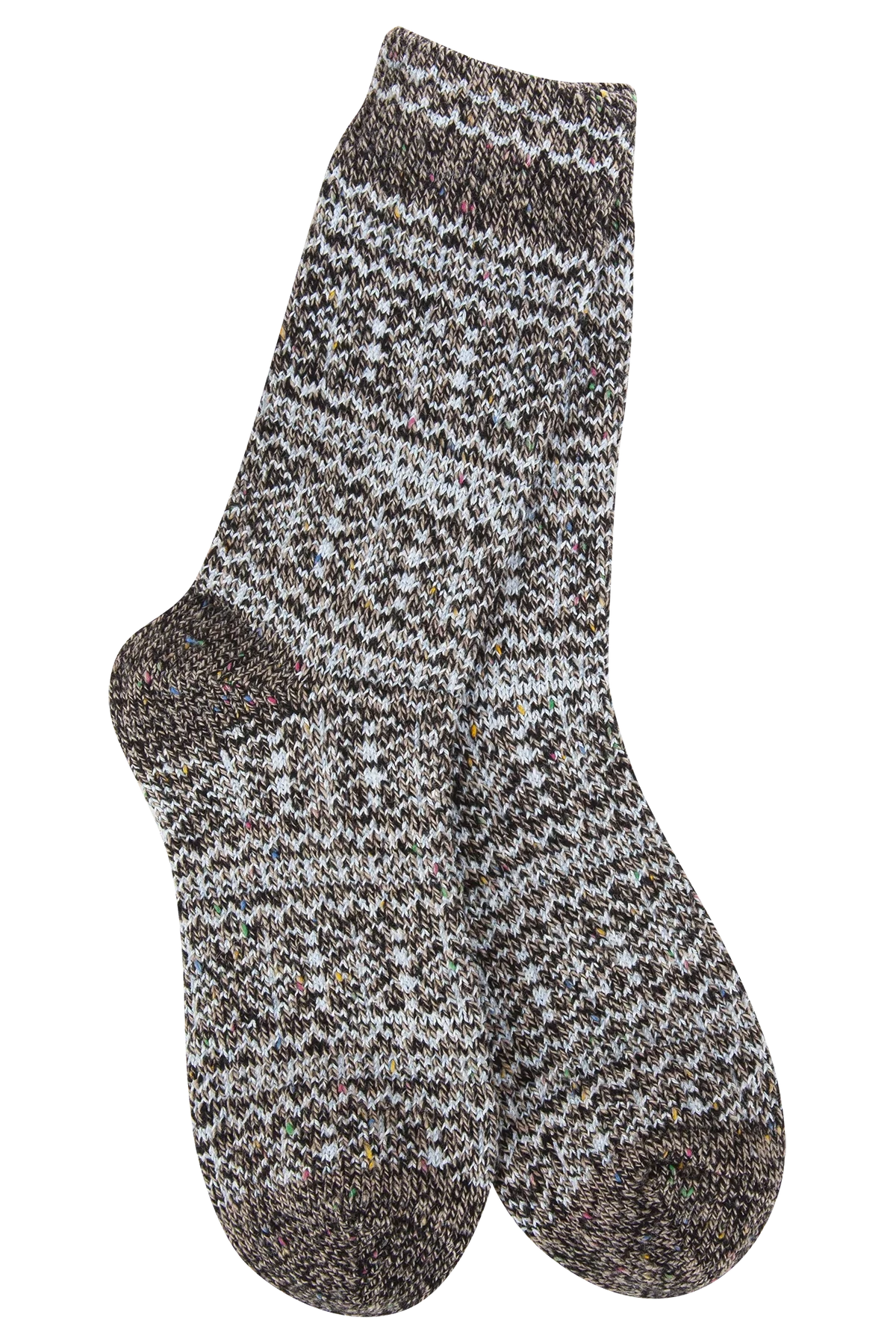 Pair of gray and white marbled socks on a white background