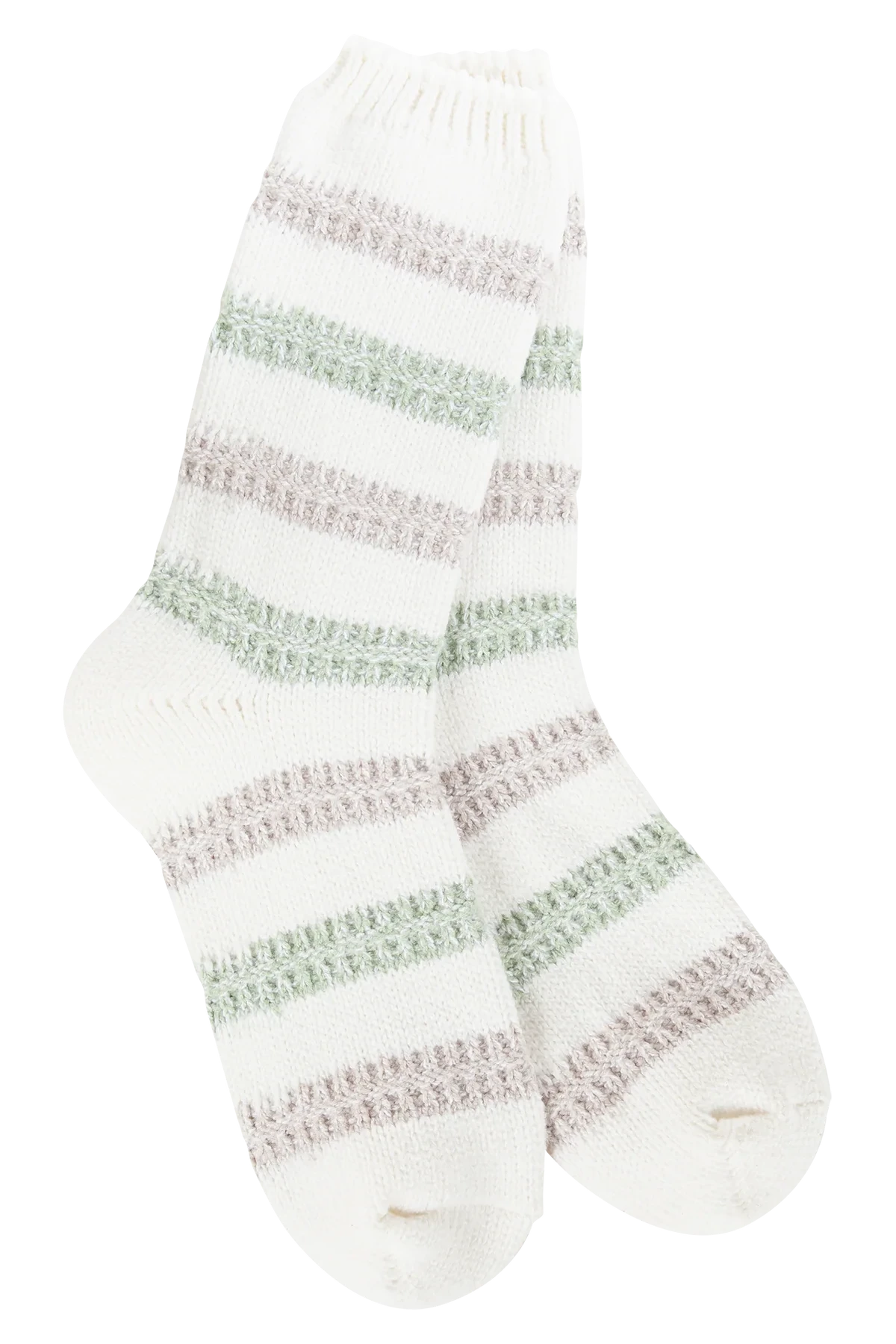 White sock with multicolored stripes on a white background