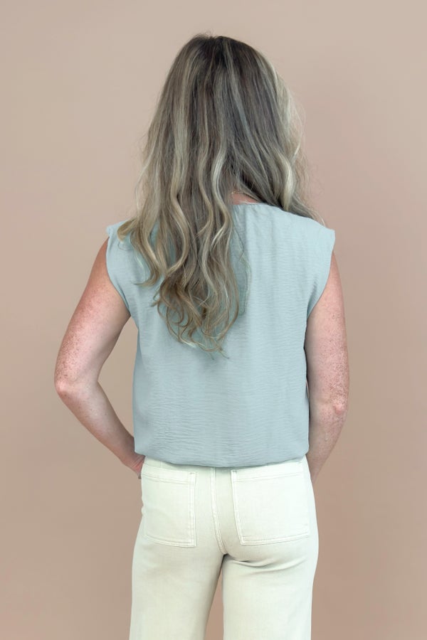 Better In The Breeze Sage Bubble Hem Tank
