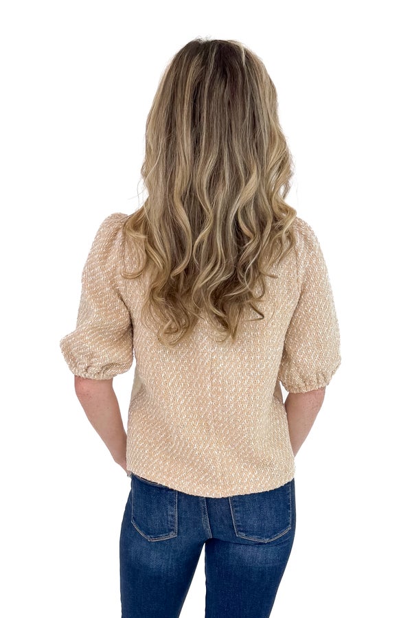 Where To Next? Cream Tweed Sleeve Quilted Top