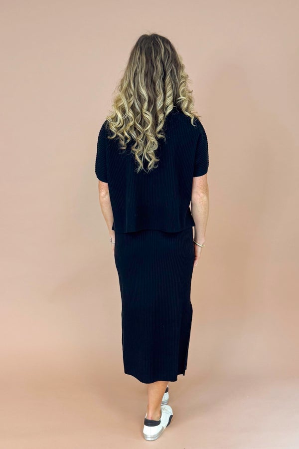Lucky Streak Black Ribbed Knit Skirt
