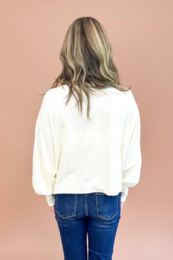 Catch Me If You Can Cream Pleat Sleeve Detail Long Sleeve Tee