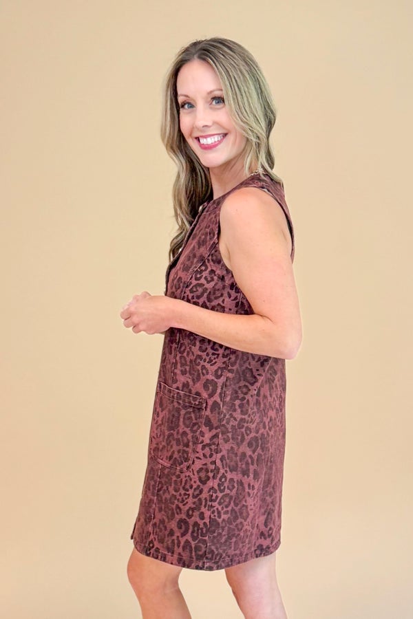 House Rules Brown Leopard Button Up Dress by Entro