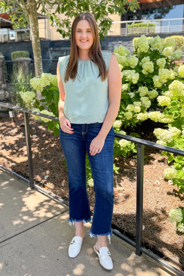 Better In The Breeze Sage Bubble Hem Tank