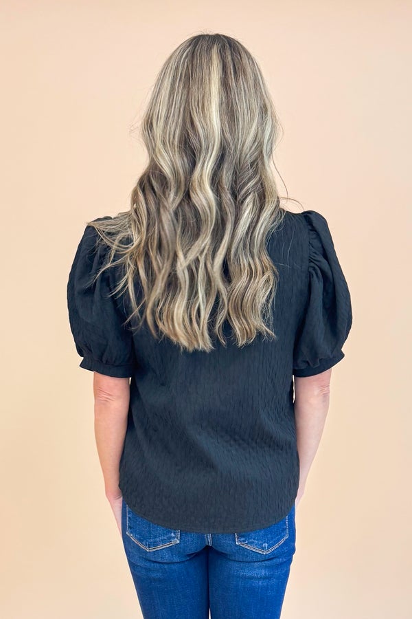 Big Spender Black Textured V-Neck Top