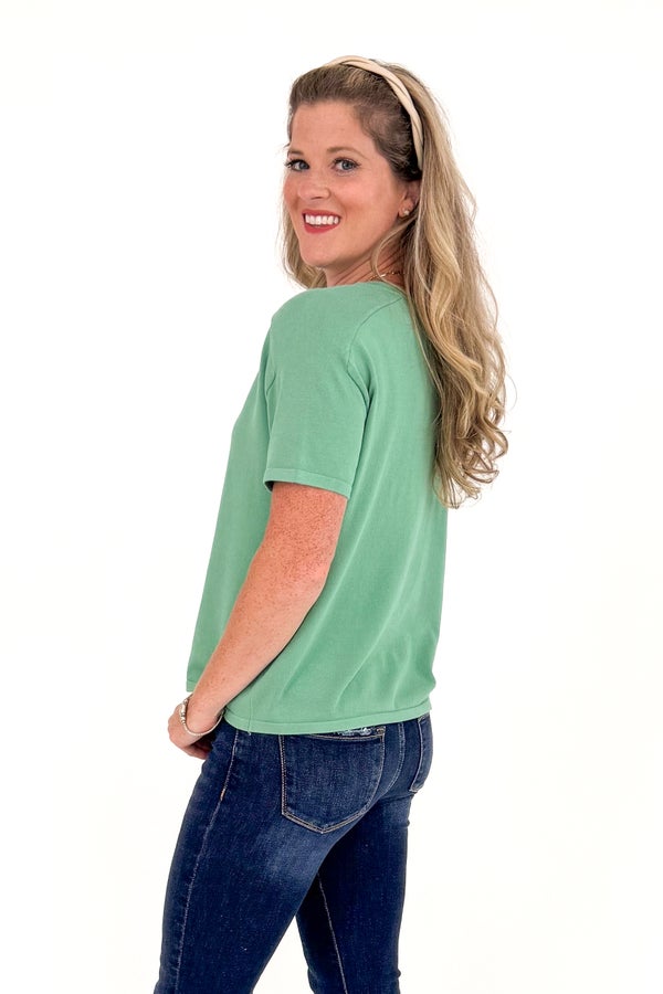 Airplane Mode Dark Sage V-Neck Top
