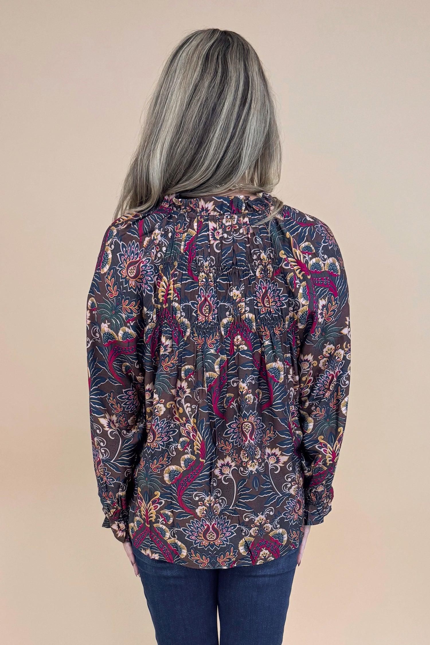 VIP Vibes Brown & Multi Printed Long Sleeve Top