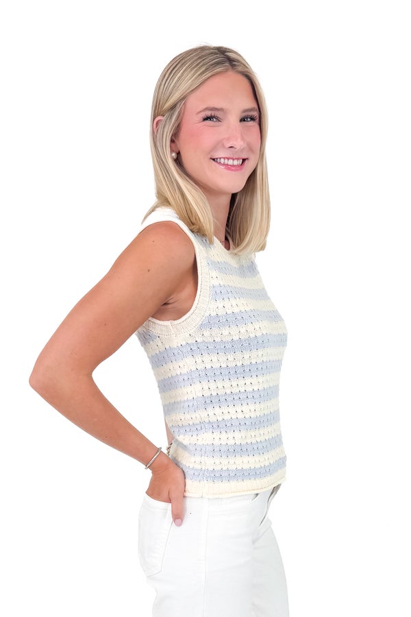 Touchdown Territory Blue & Cream Striped Sweater Tank