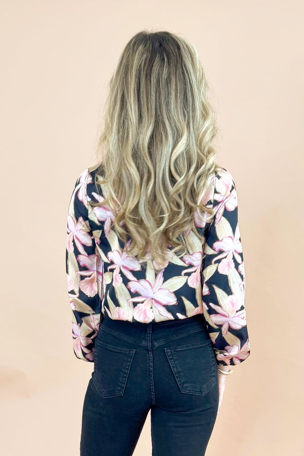 Just My Shade Black Floral Printed Surplice Top
