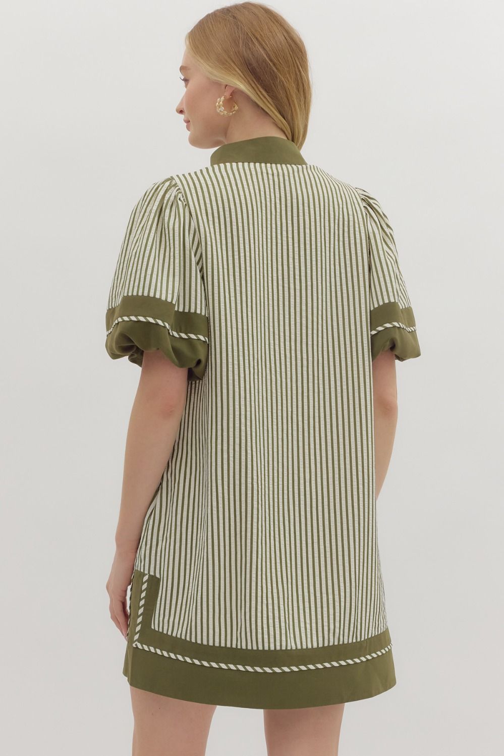 First Things First Olive & Cream Striped With Olive Lining Dress by Entro