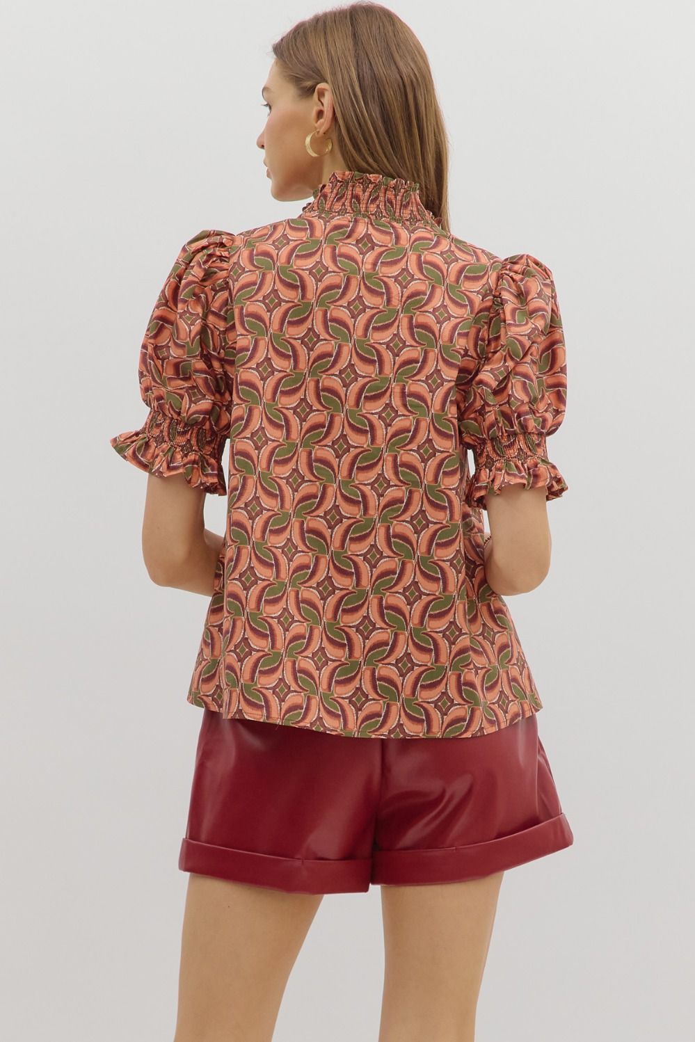Against The Grain Terra Cotta Multi Printed Stripe Detail Top by Entro