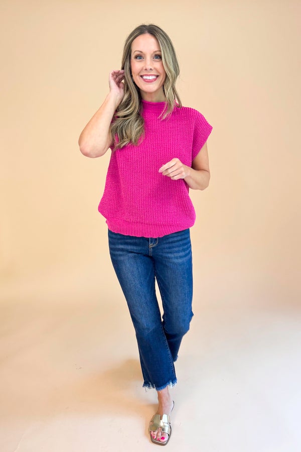 Break Of Dawn berry sleeveless sweater - full length front view on model