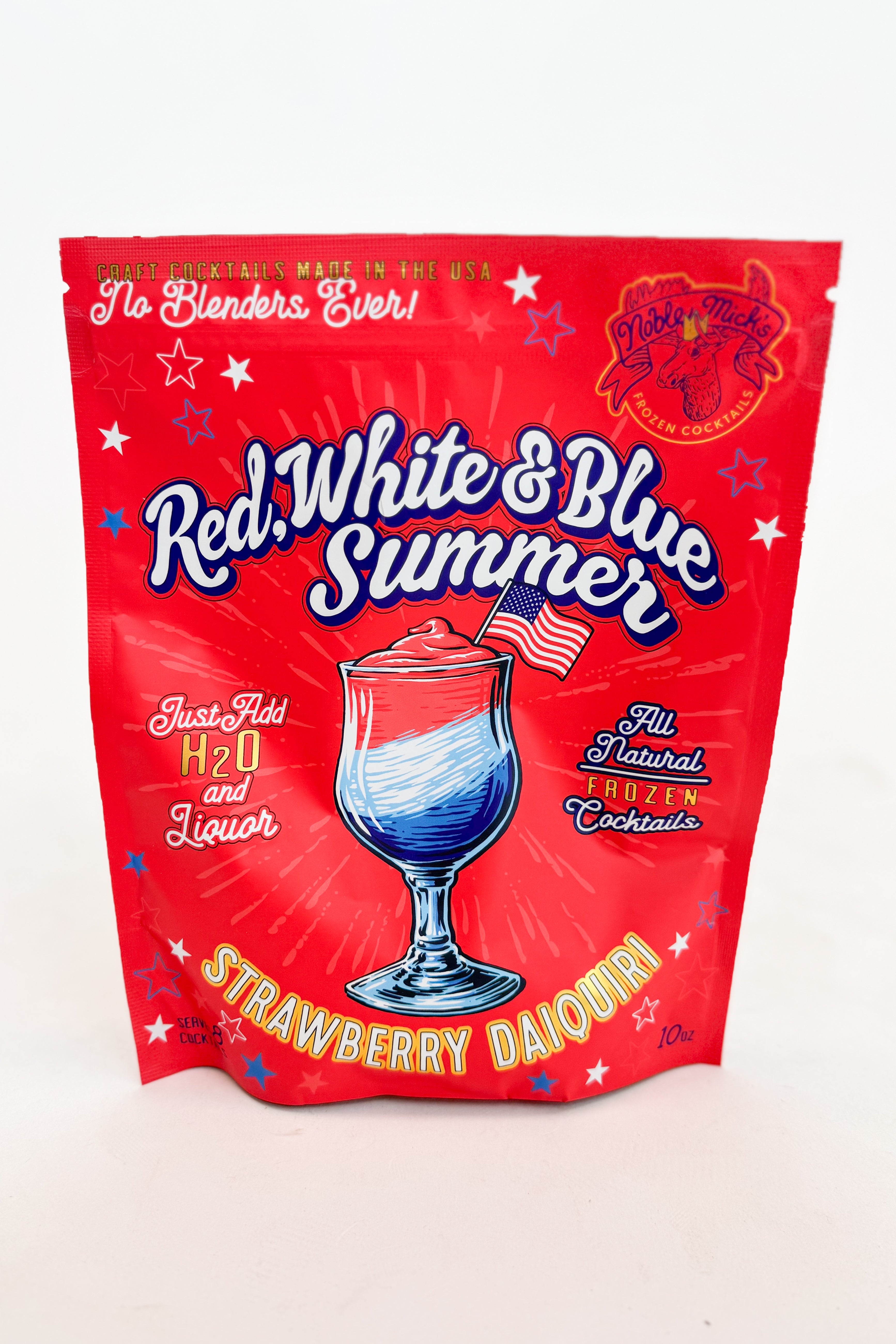 Red package of Red, White & Blue Summer Strawberry Daiquiri mix on a white background