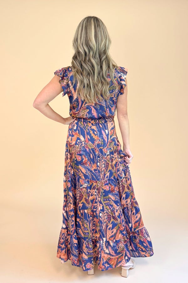 In the Spotlight Navy &amp; Rust Paisley Maxi Dress