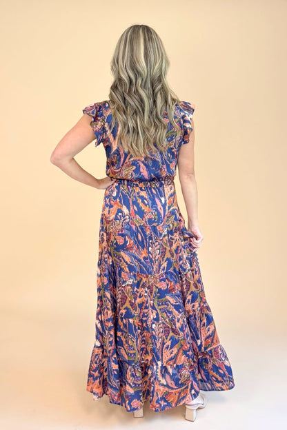 In the Spotlight Navy &amp; Rust Paisley Maxi Dress