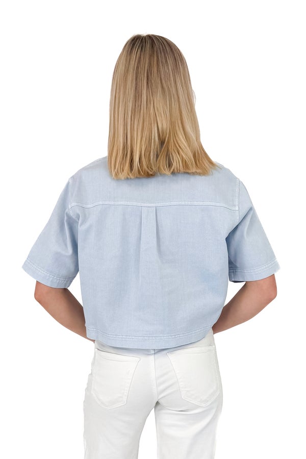 Mug Life Light Blue Double Pocket Denim Top