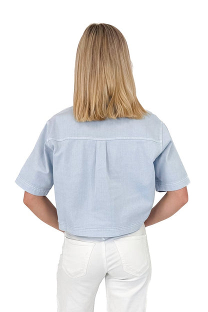 Mug Life Light Blue Double Pocket Denim Top