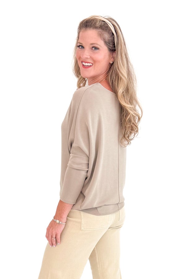 Rome By Foot Taupe Boatneck Dolman Sleeve Top