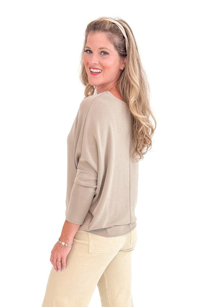 Rome By Foot Taupe Boatneck Dolman Sleeve Top