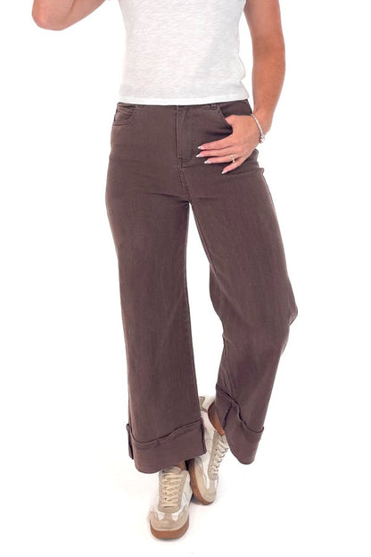 Sherry Brown Cuffed Jeans by Entro