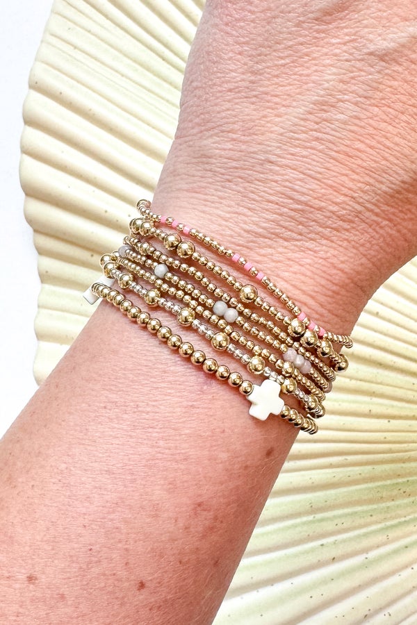 Hope Joy Pattern 2mm Bead Bracelet - Bright Pink by e newton