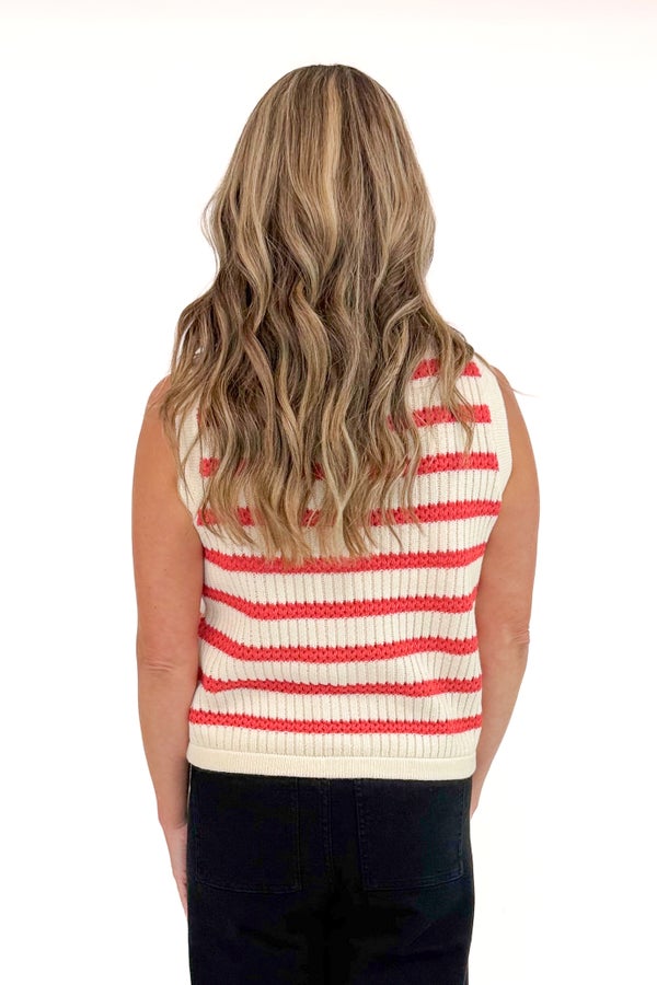 Extra Point Red Striped Button Detail Vest by Entro