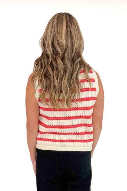 Extra Point Red Striped Button Detail Vest by Entro