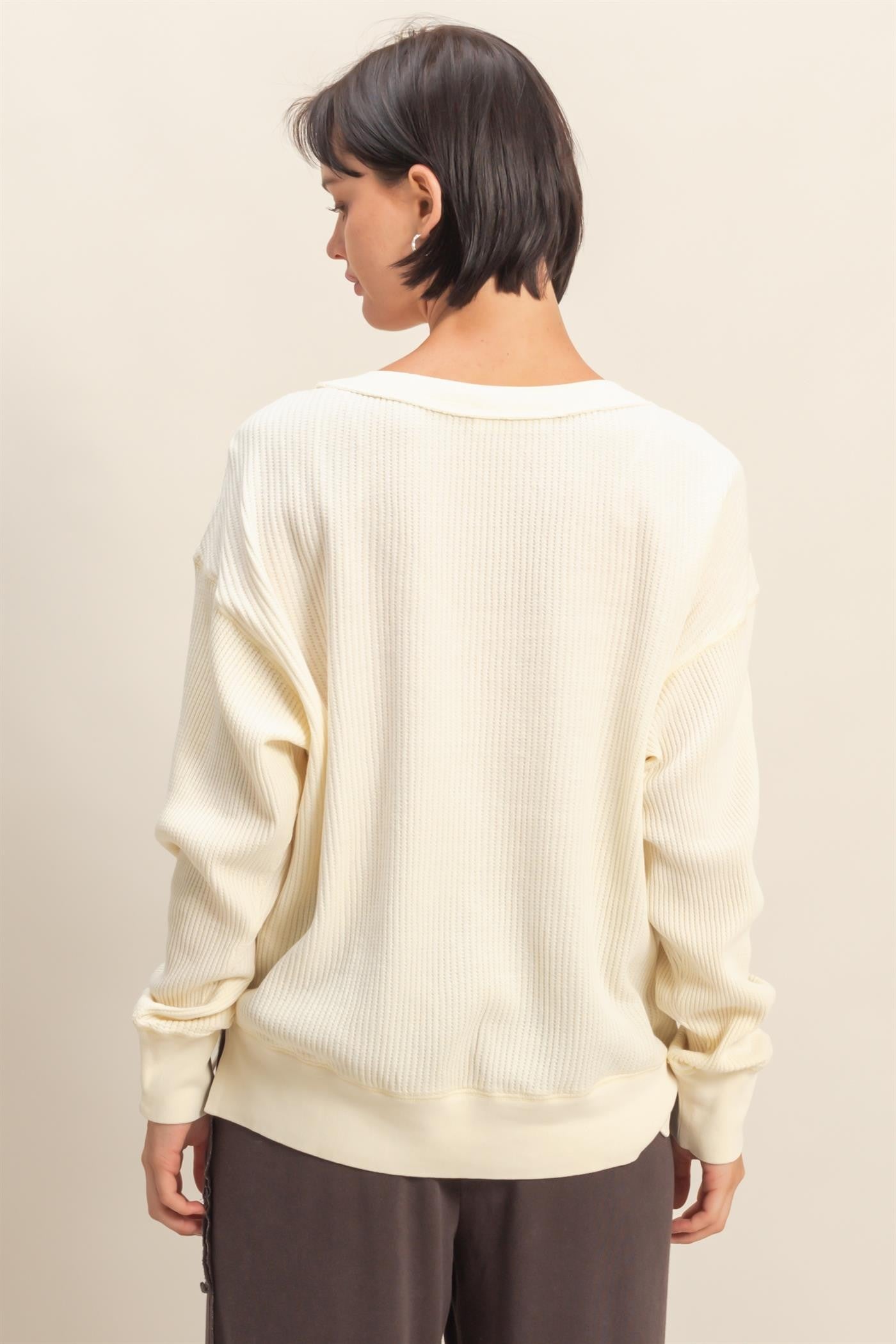 Falling Fast Cream Round Neck Waffle Weave Top