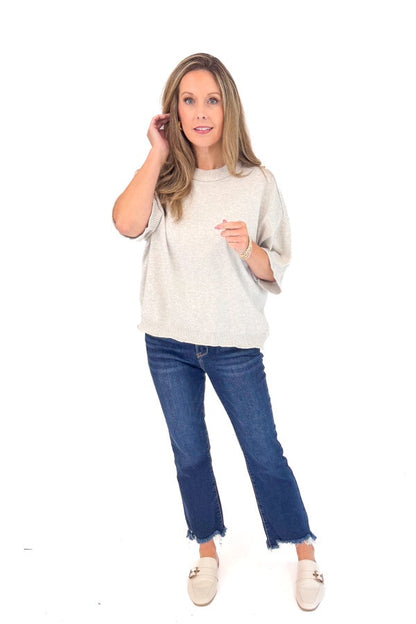 Soft Start Grey Drop Shoulder Short Sleeve Sweater by Fate