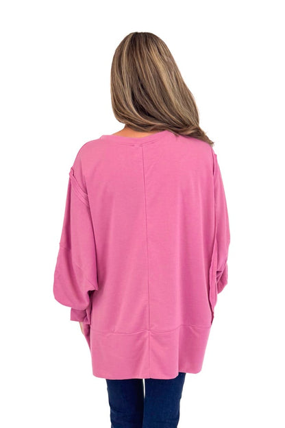 Falling For You Pink Puff Sleeve Seam Detail Sweatshirt