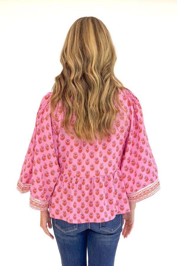 Monroe Top In Pink Floral Foulard by Mary Square