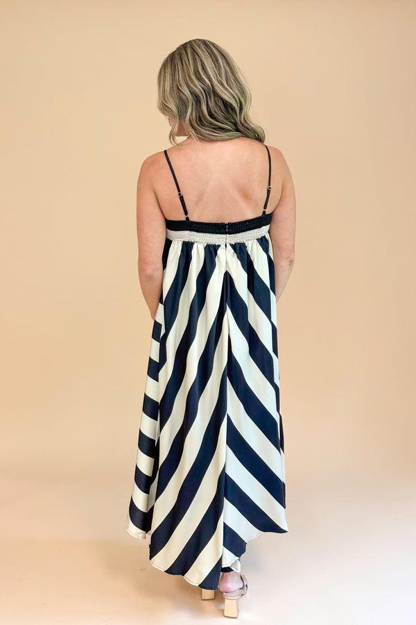 Late Night Talks Cream &amp; Black Bold Striped Midi Dress by TCEC