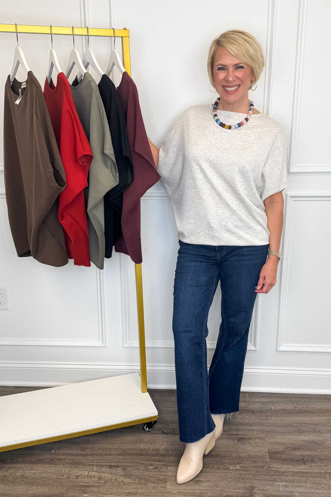 Talk Of The Town Light Grey Dolman Sleeve Top