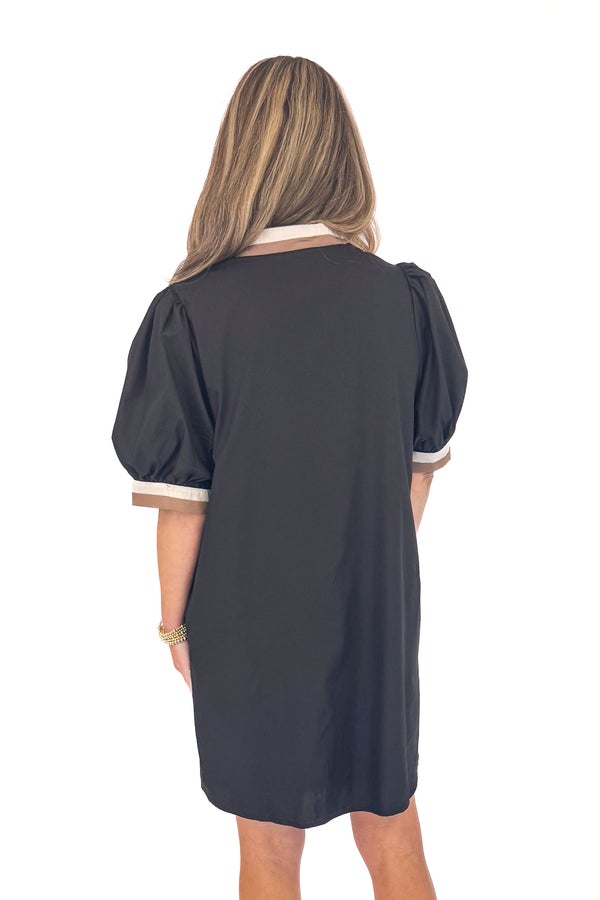 Swept Away Black With Cream &amp; Brown Stripe Detail Dress by Entro