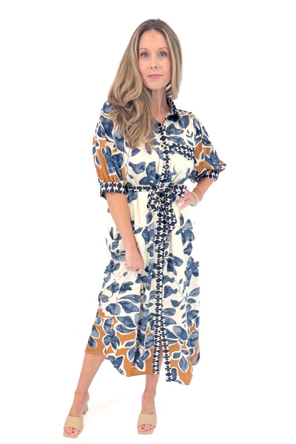 Seasons Change Blue &amp; Multi Printed Floral Print Midi Dress by Entro