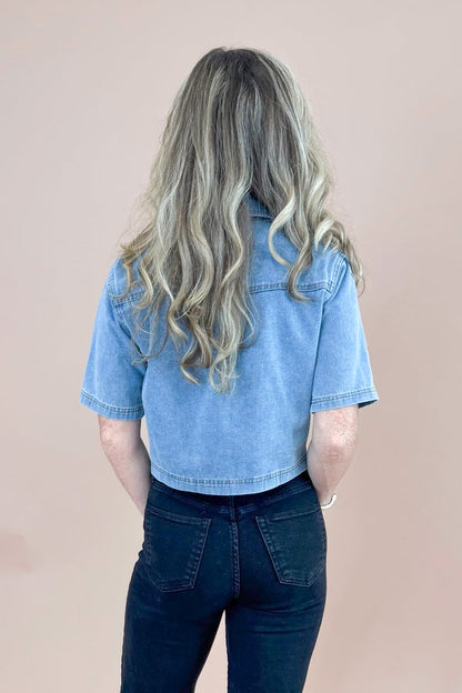 Mug Life Denim Double Pocket Top